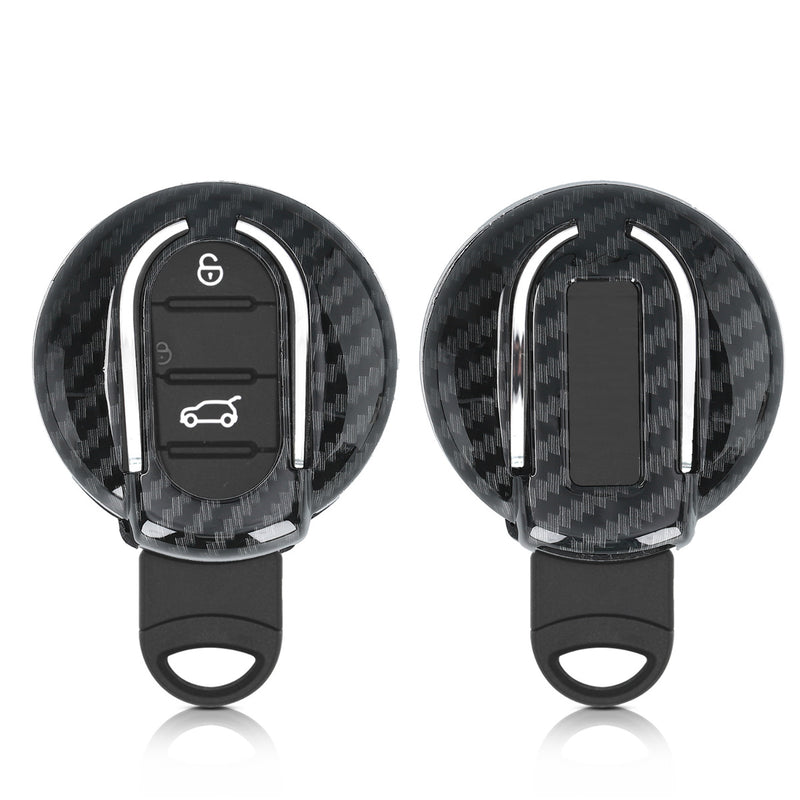 kwmobile Autoschlüssel Hülle kompatibel mit Mini 3-Tasten Smart Key Autoschlüssel - Hardcover Schutzhülle Schlüsselhülle Cover Carbon Schwarz Schwarz  [dsg01]