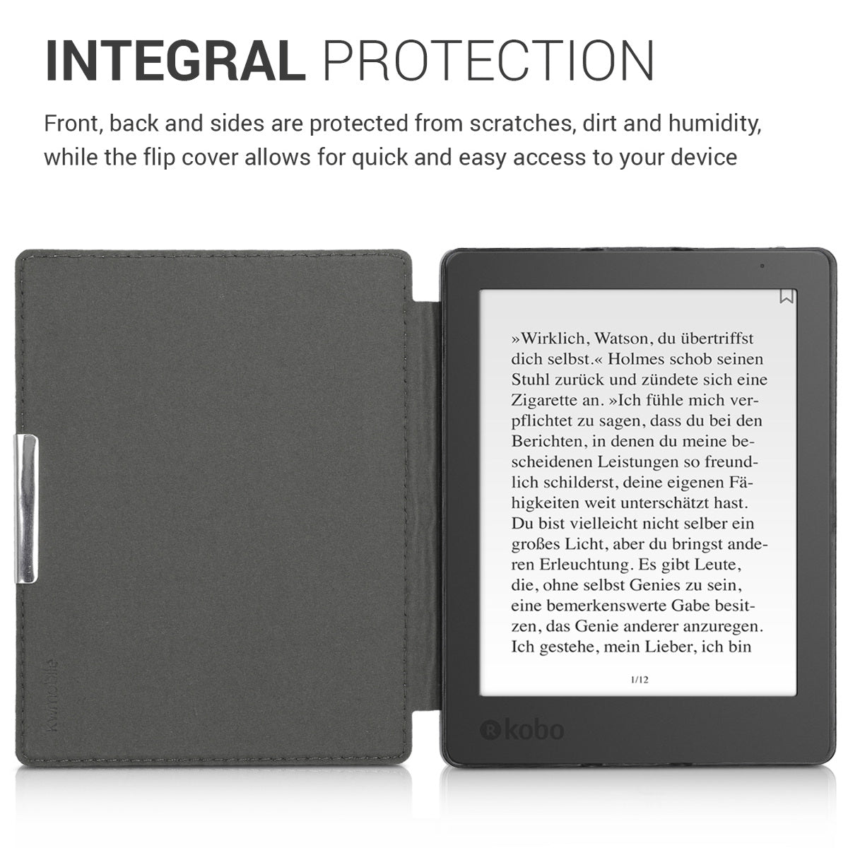 kwmobile Hülle kompatibel mit Kobo Aura H2O Edition 2 eReader Schutzhülle Cover Case Dunkelgrau