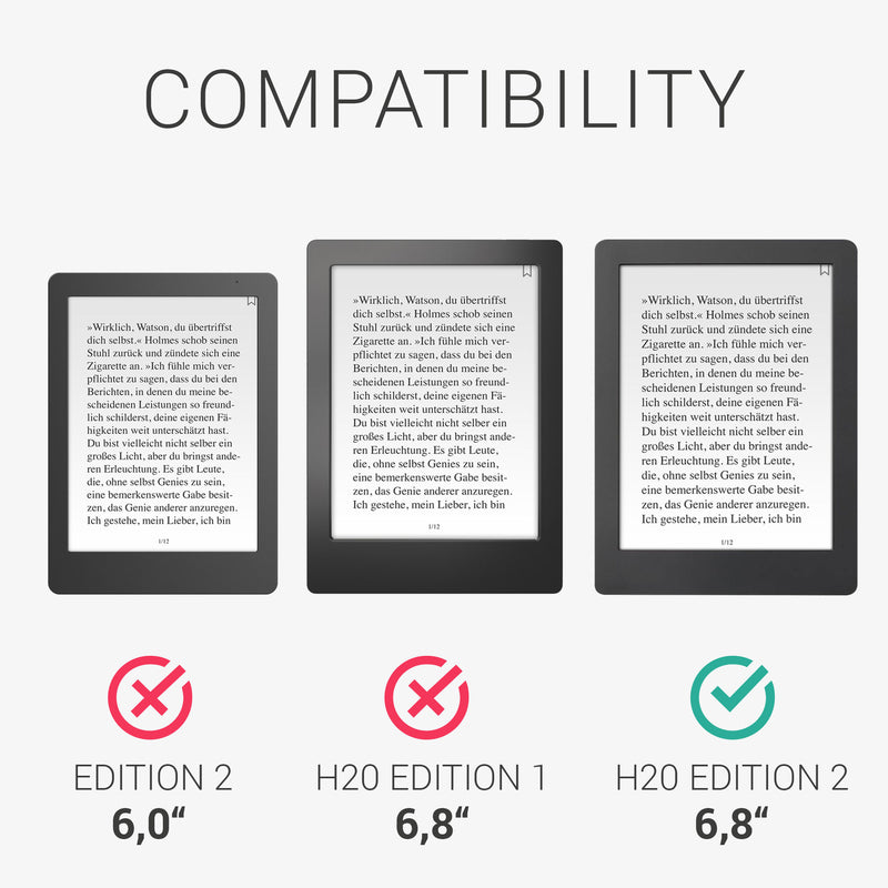 kwmobile Hülle kompatibel mit Kobo Aura H2O Edition 2 eReader Schutzhülle Cover Case Dunkelgrau