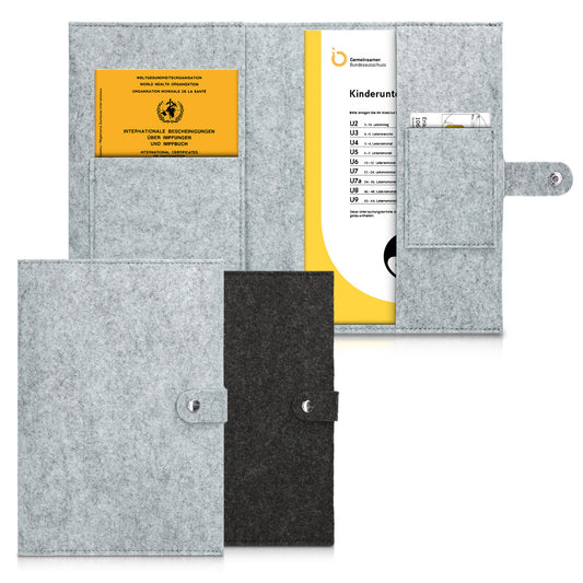 kwmobile Hülle für das deutsche Untersuchungsheft aus Filz - U-Heft Hülle und Impfpass Hülle mit extra Fächern - Cover Filz Hellgrau  