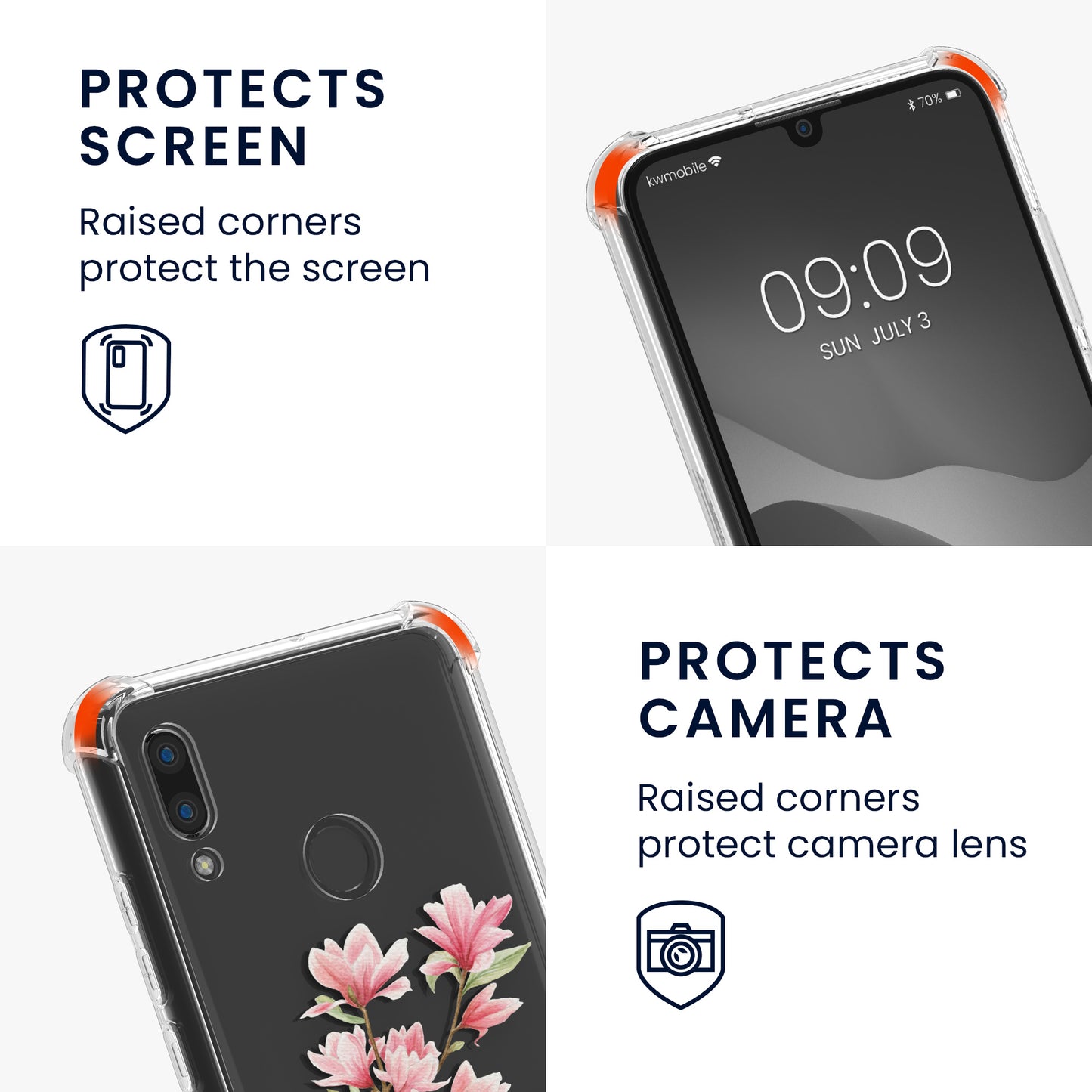 kwmobile Necklace Case kompatibel mit Huawei P Smart (2019) Hülle Silikon Cover mit Handykette Transparent Magnolien