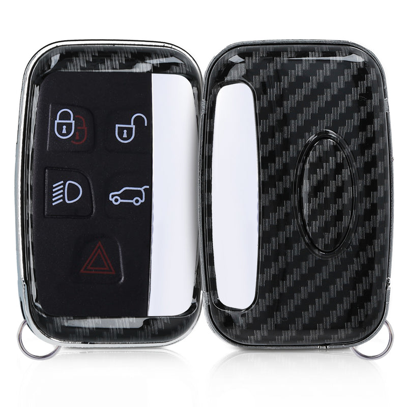 kwmobile Autoschlüssel Hülle kompatibel mit Land Rover Jaguar 5-Tasten Funk Autoschlüssel - Hardcover Schutzhülle Schlüsselhülle Cover Carbon Schwarz Schwarz  [dsg01]