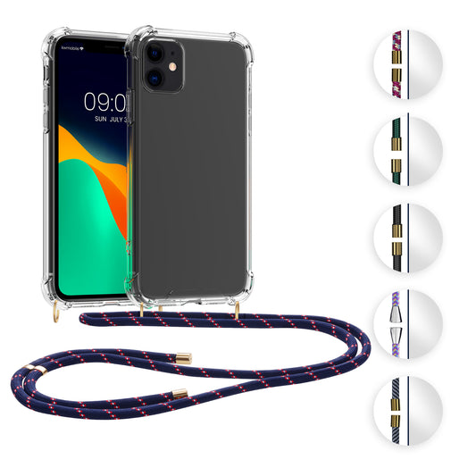 kwmobile Necklace Case kompatibel mit Apple iPhone 11 Hülle - Silikon Cover mit Handykette - Band Handyhülle Transparent Gold Transparent  [dsg10]
