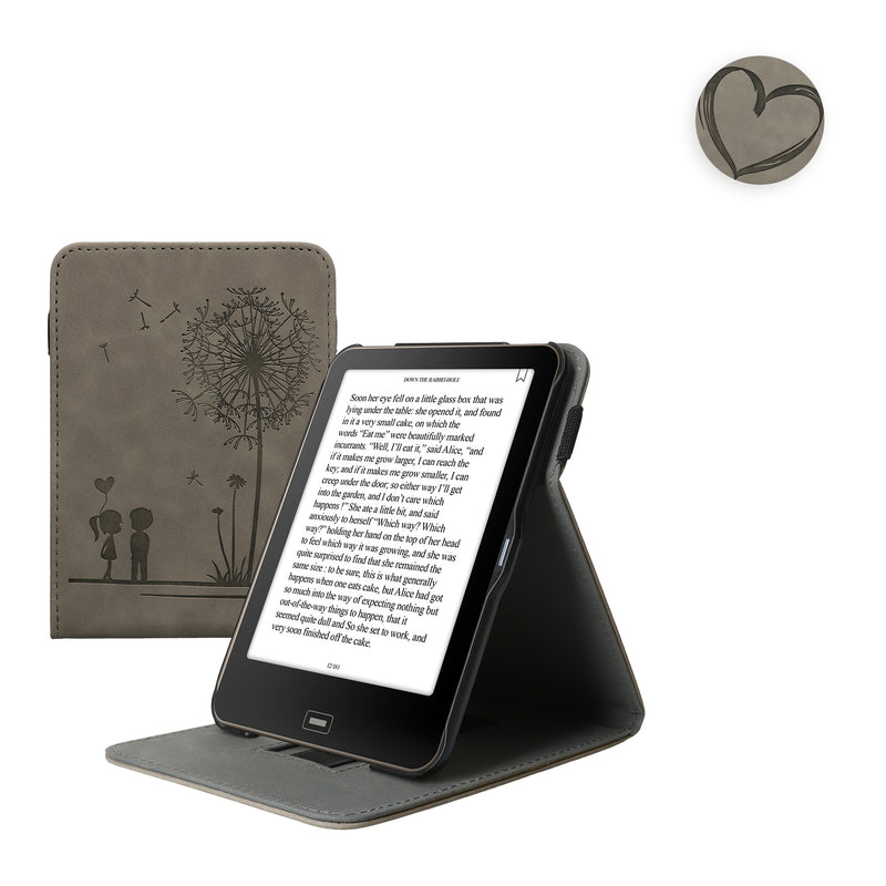 kwmobile Hülle kompatibel mit Tolino Vision 1 / 2 / 3 / 4 HD - Schlaufe Ständer - e-Reader Schutzhülle - Ranken Schmetterling Grau Grau  [dsg01]