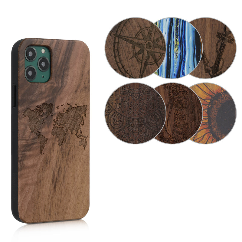 kwmobile Hülle kompatibel mit Apple iPhone 11 Pro Hülle - Holz Case - Handy Cover - TPU Handyhülle in Dunkelbraun Kompass Vintage Dunkelbraun  [dsg01]
