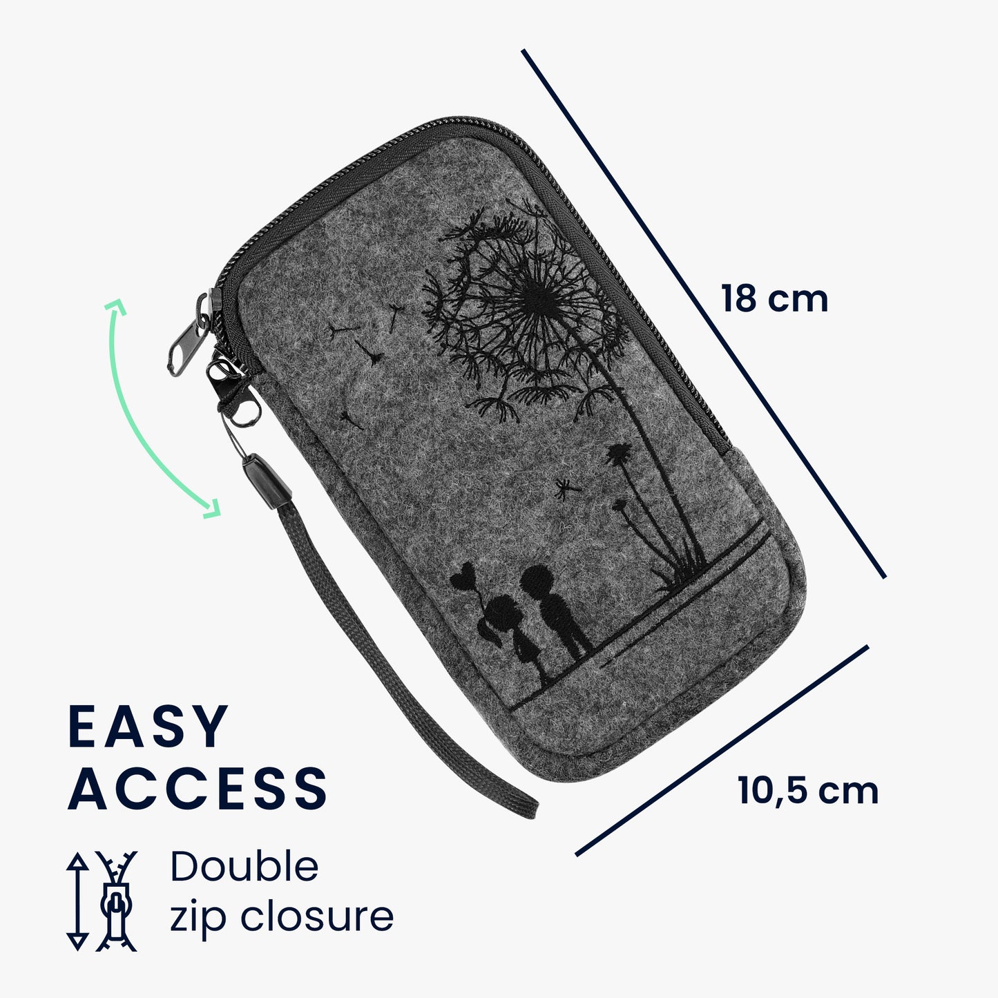 kwmobile Handytasche für Smartphones - Handy Filztasche - 16,5 x 8,9 cm Innenmaße