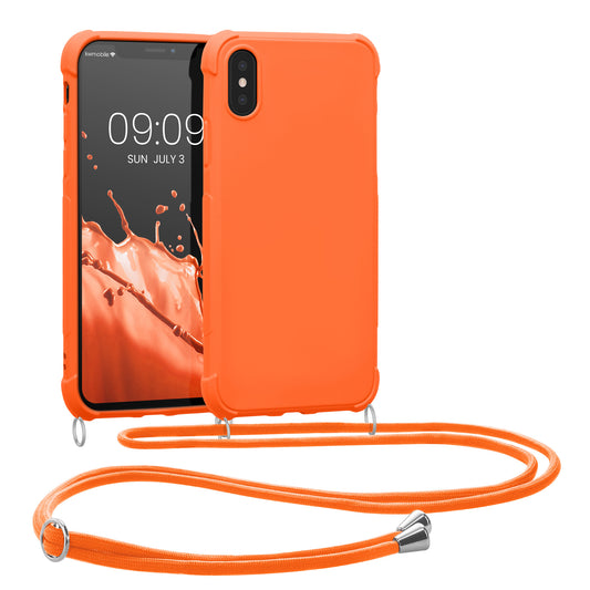 kwmobile Necklace Case kompatibel mit Apple iPhone X Hülle - Cover mit Kordel zum Umhängen - Silikon Schutzhülle Fruity Orange Fruity Orange  