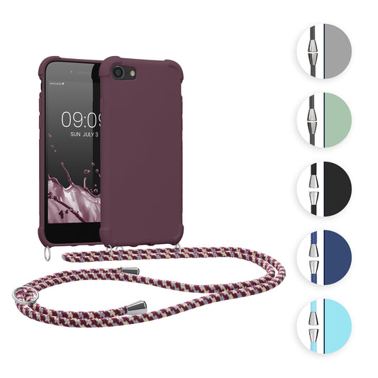 kwmobile Necklace Case kompatibel mit Apple iPhone SE (2022) / iPhone SE (2020) / iPhone 8 / iPhone 7 Hülle - Cover mit Kordel zum Umhängen - Silikon Schutzhülle Schwarz Schwarz  
