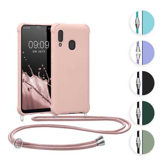 kwmobile Necklace Case kompatibel mit Samsung Galaxy A20e Hülle - Cover mit Kordel zum Umhängen - Silikon Schutzhülle Hellblau Hellblau  