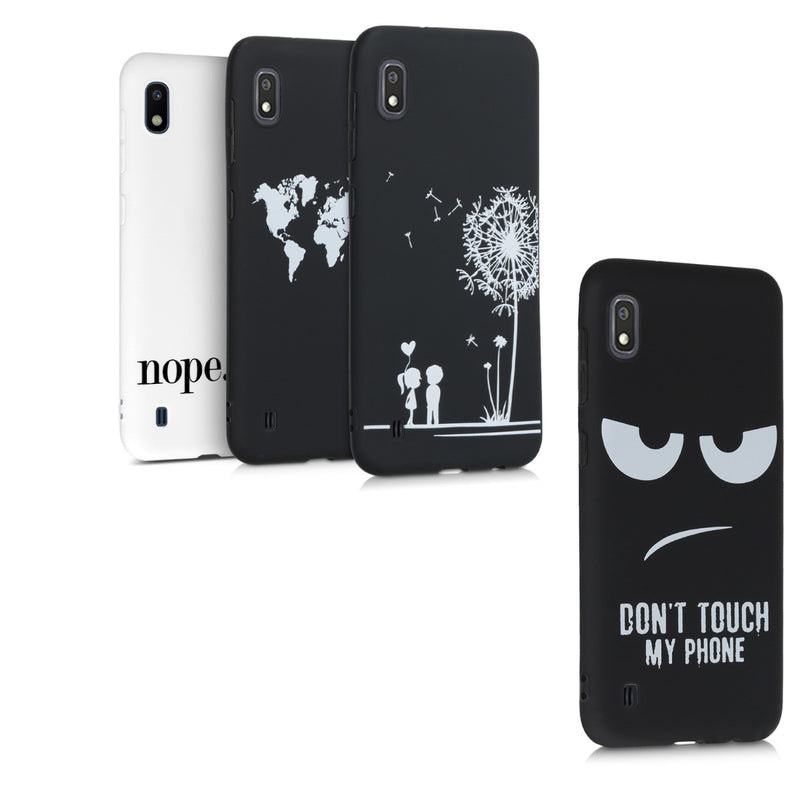 kwmobile Hülle kompatibel mit Samsung Galaxy A10 - Handyhülle Silikon Case - Don't touch my Phone Weiß Schwarz Weiß  [dsg02]