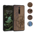 kwmobile Hülle kompatibel mit Xiaomi Mi 9T (Pro) / Redmi K20 (Pro) Hülle - Holz Case - Handy Cover - TPU Handyhülle in Dunkelbraun Kompass Vintage Dunkelbraun  [dsg02]