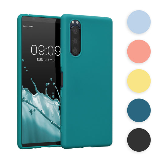 kwmobile Hülle kompatibel mit Sony Xperia 5 Hülle - weiches TPU Silikon Case - Cover geeignet für kabelloses Laden - Petrol matt Petrol matt  