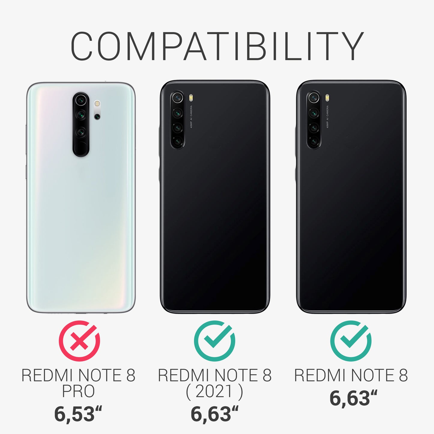 kwmobile Handyhülle für Xiaomi Redmi Note 8 (2019 / 2021) Hülle - Kabelloses Laden - Schutzhülle Cover