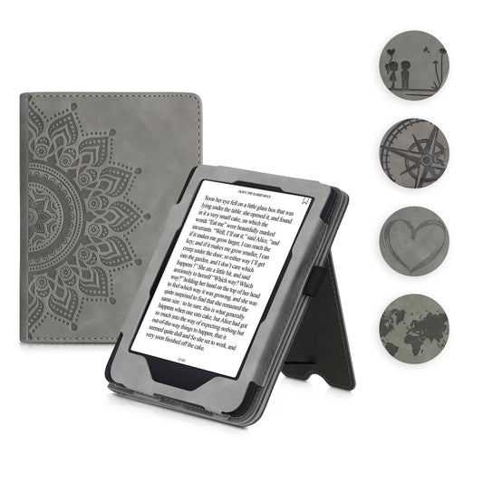 kwmobile Schutzhülle kompatibel mit Tolino Shine 3 Flip Hülle - Cover mit Handschlaufe - Herz Brush Grau Grau  [dsg03]