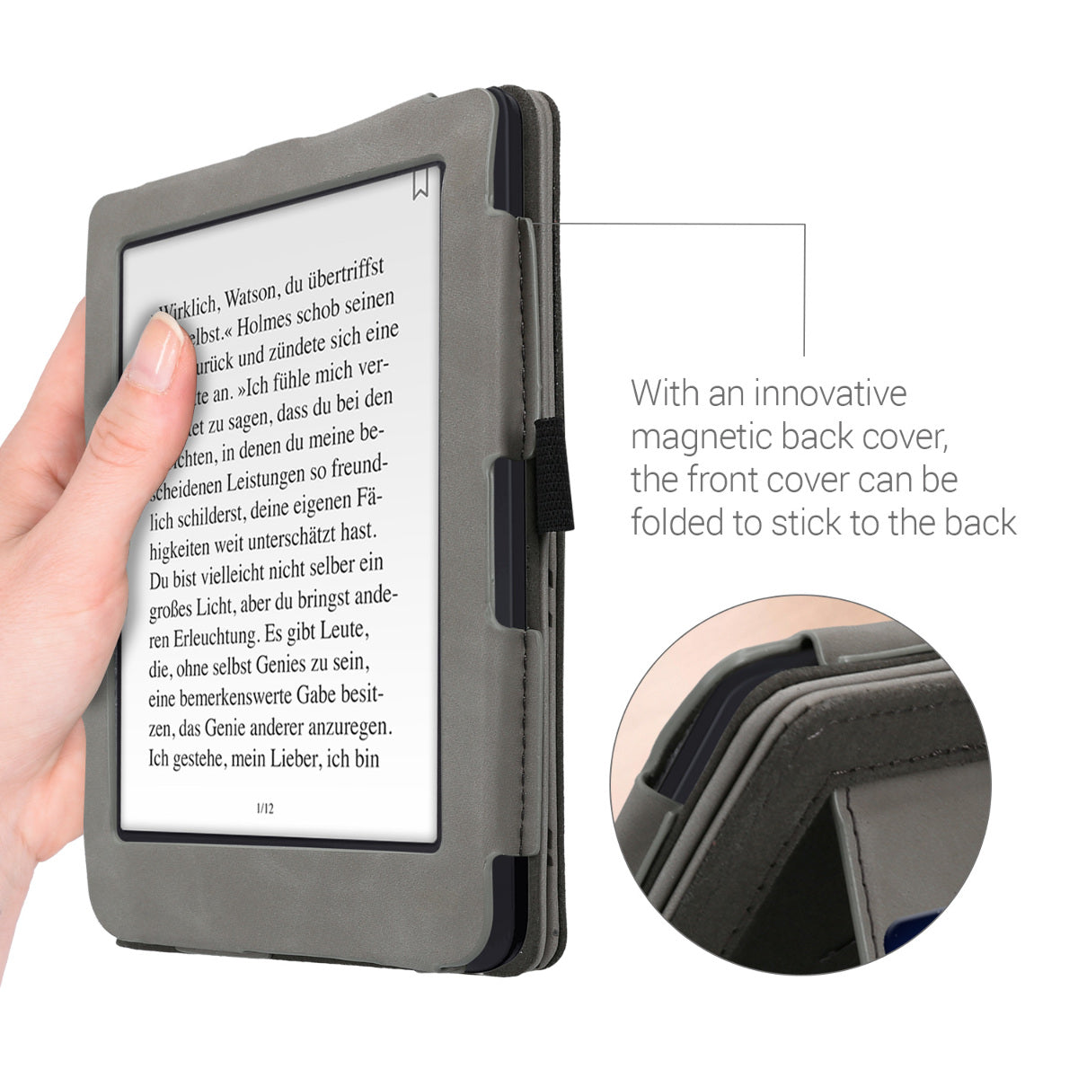 kwmobile Schutzhülle kompatibel mit Tolino Shine 3 Flip Hülle - Cover mit Handschlaufe