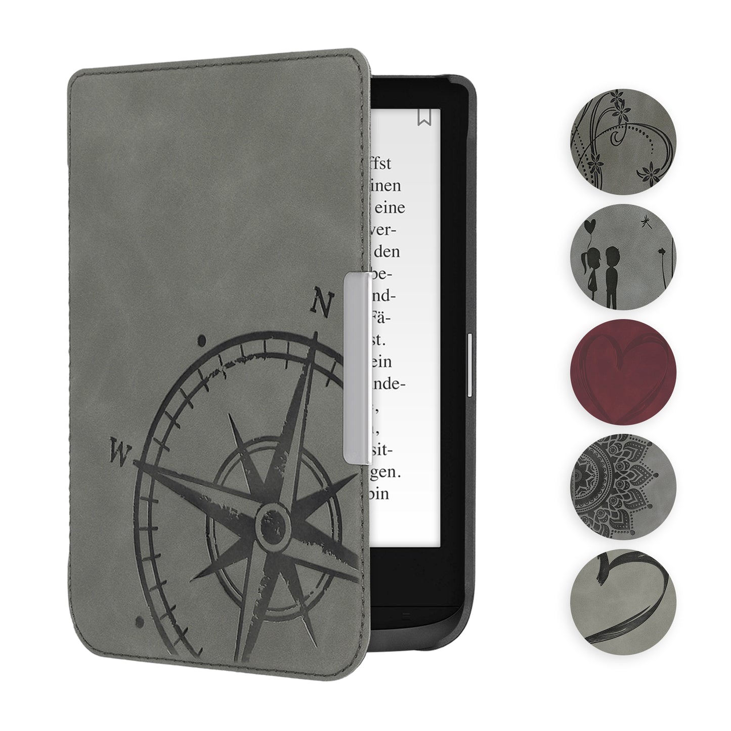 kwmobile Hülle kompatibel mit Pocketbook Touch Lux 4/5/Touch HD 3/Color (2020)/ Vivlio Lux 5 Hülle - Kunstleder Cover - Herz Brush Dunkelrot Dunkelrot  [dsg04]