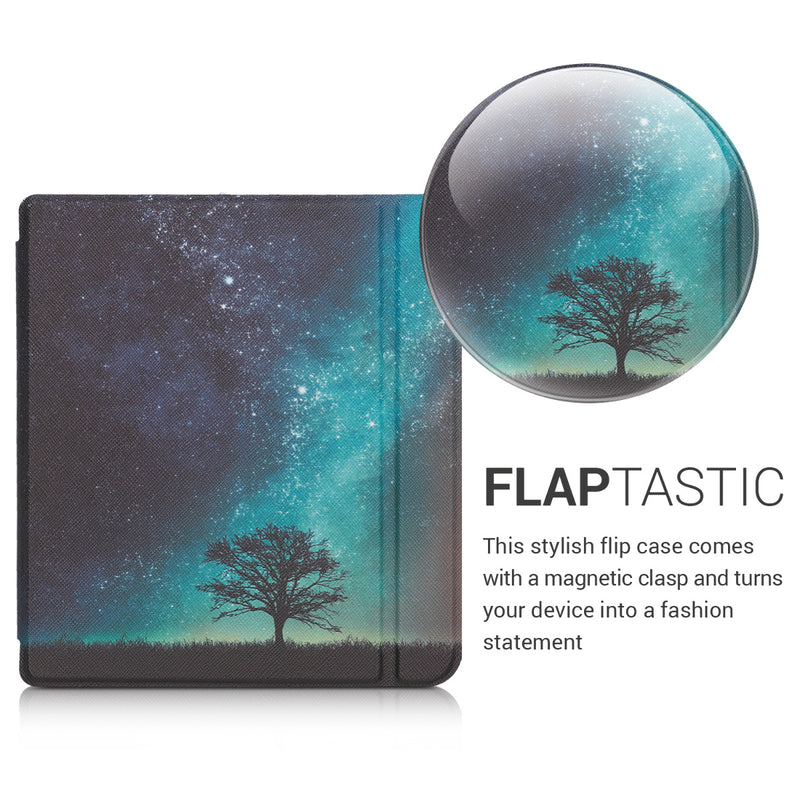 kwmobile Schutzhülle für Kobo Libra H2O Hülle - eReader Flip Case mit Auto Sleep Funktion - Travel Schriftzug mit Mehrfarbig