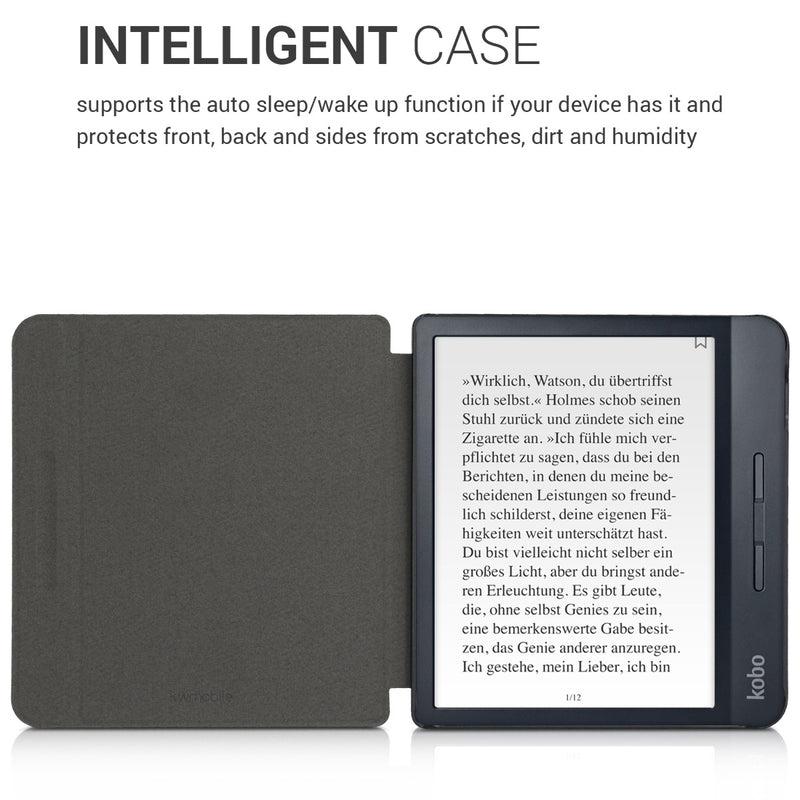 kwmobile Schutzhülle für Kobo Libra H2O Hülle - eReader Flip Case mit Auto Sleep Funktion - Travel Schriftzug mit Mehrfarbig