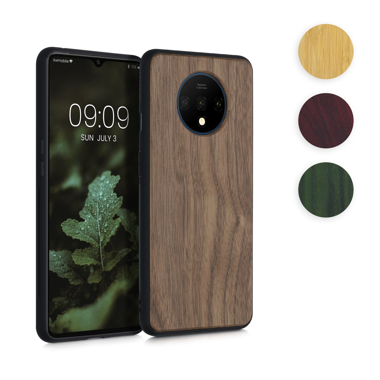 kwmobile Hülle kompatibel mit OnePlus 7T Hülle - Holz Case - stoßfestes Handy Cover - TPU Handyhülle in Dunkelbraun Dunkelbraun  