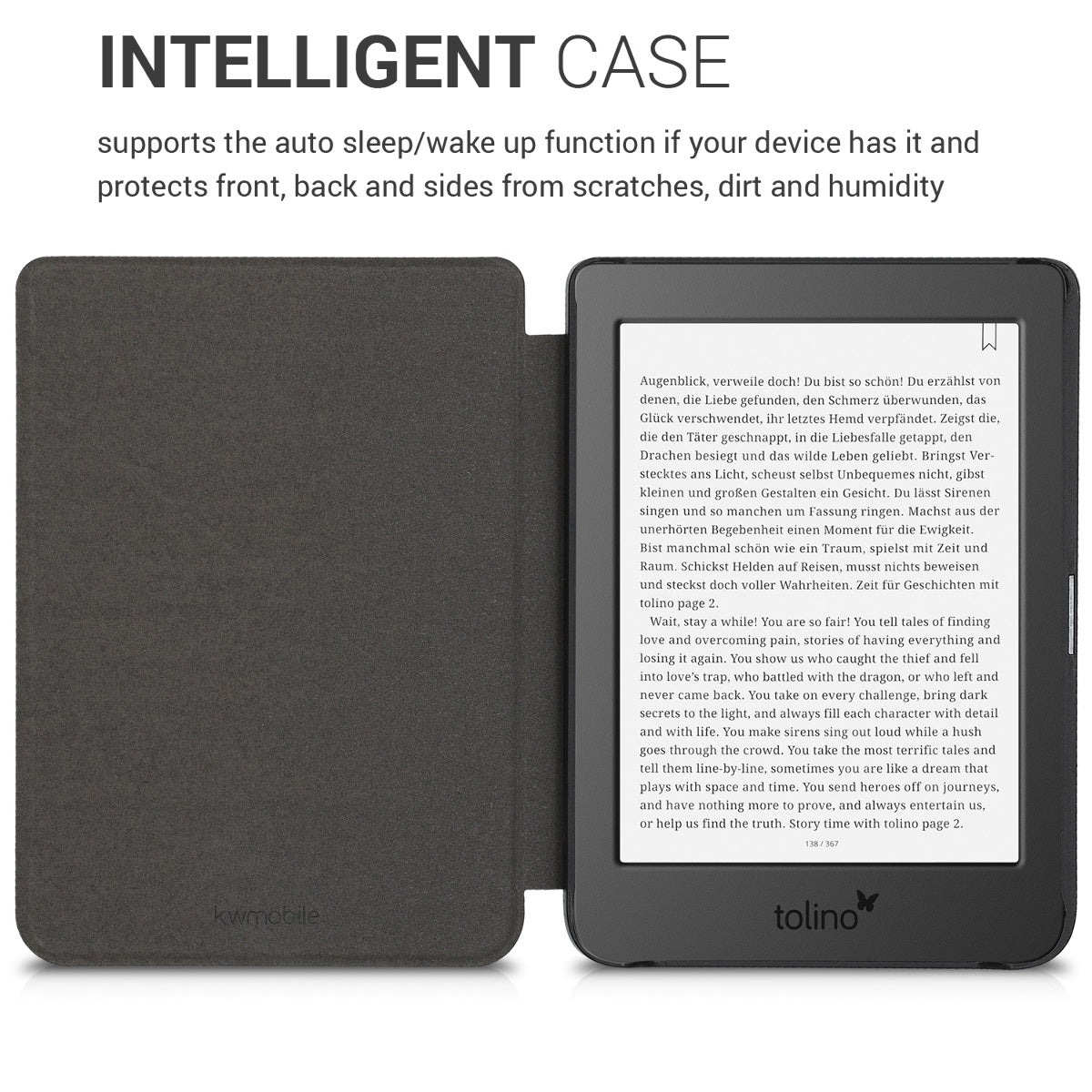 kwmobile Schutzhülle für Tolino Page 2 Hülle - eReader Flip Case mit Auto Sleep Funktion