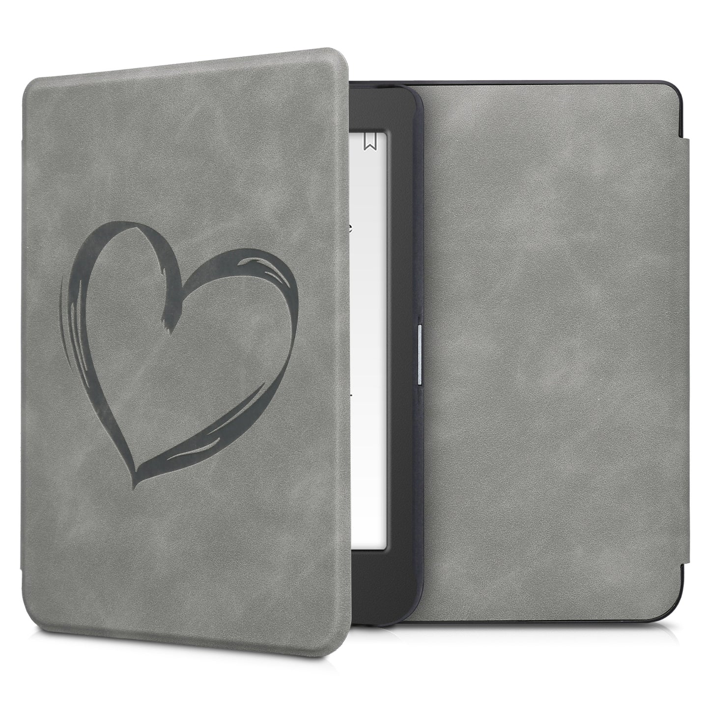 kwmobile Schutzhülle für Tolino Page 2 Hülle - eReader Case aus Kunstleder mit Auto Sleep Funktion - Herz Brush