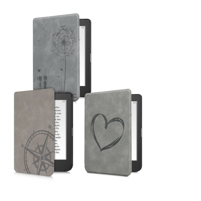 kwmobile Schutzhülle für Tolino Page 2 Hülle - eReader Case aus Kunstleder mit Auto Sleep Funktion - Herz Brush