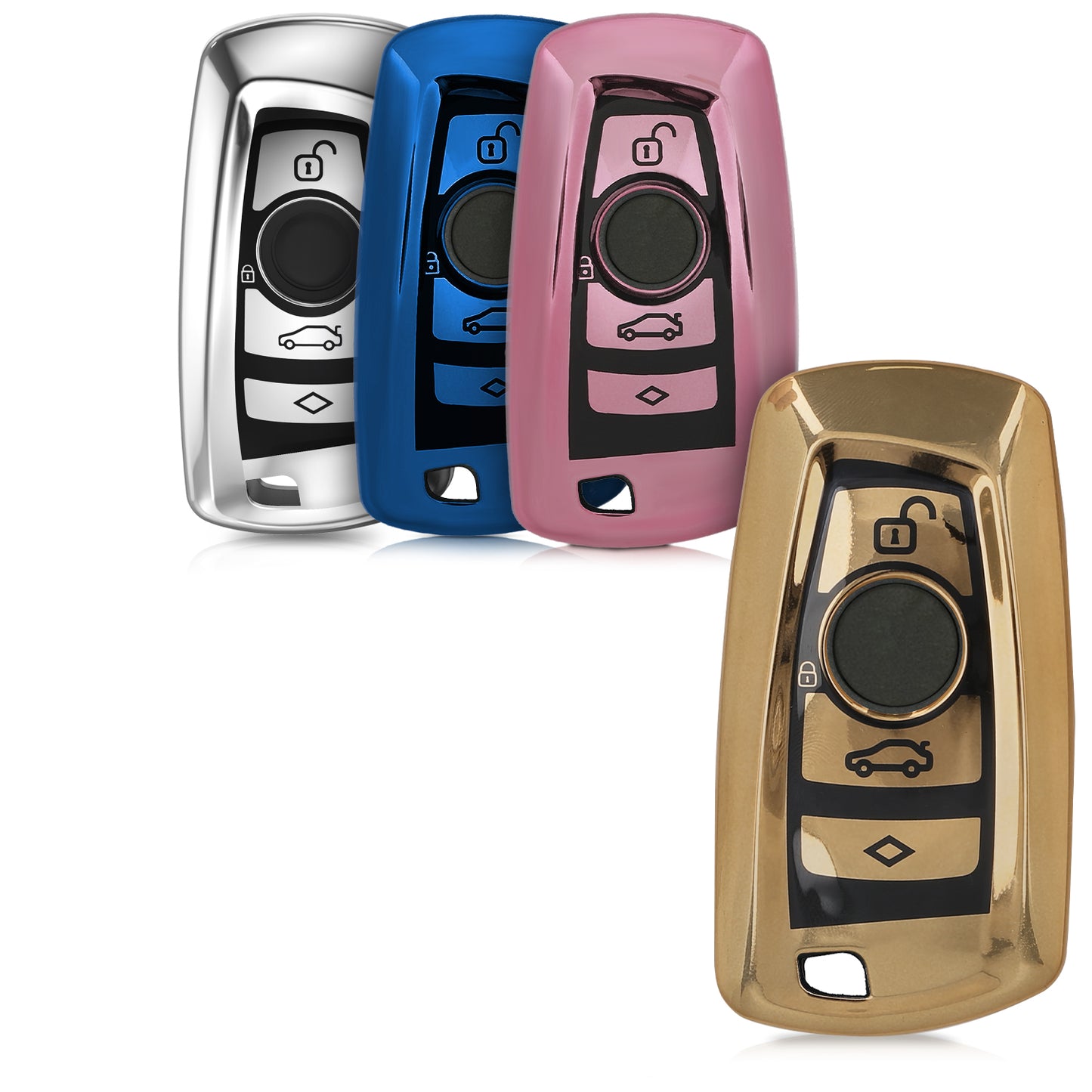 kwmobile Autoschlüssel Hülle kompatibel mit BMW 3-Tasten Funk Autoschlüssel (nur Keyless Go) - Schlüsselhülle Silikon Cover - Hochglanz Silber Hochglanz Silber  