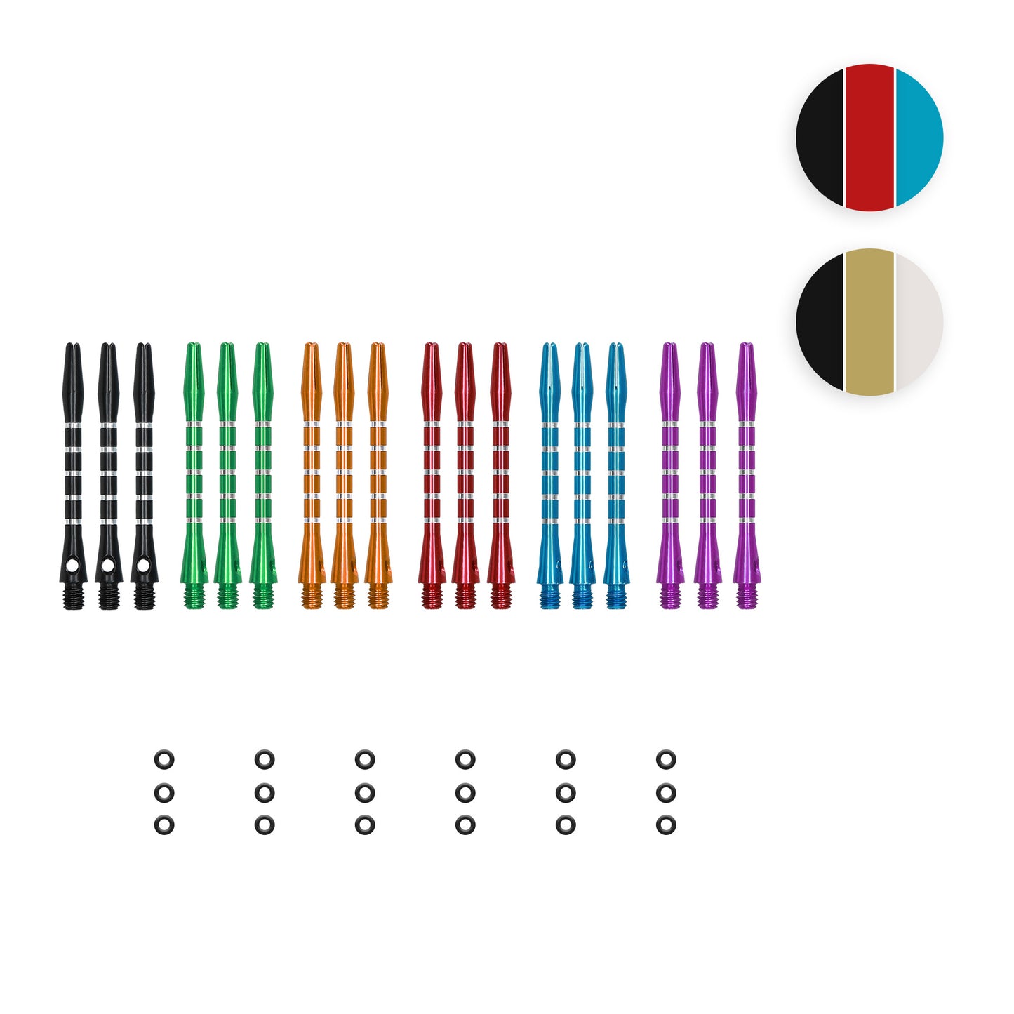 kwmobile Dart Shafts Set mit Gummi Ring - aus Aluminium - 2ba Gewinde - 48mm lang - Dartpfeil-Schäfte Dartschäfte - versch. Farben und Anzahl Mehrfarbig  [dsg03]
