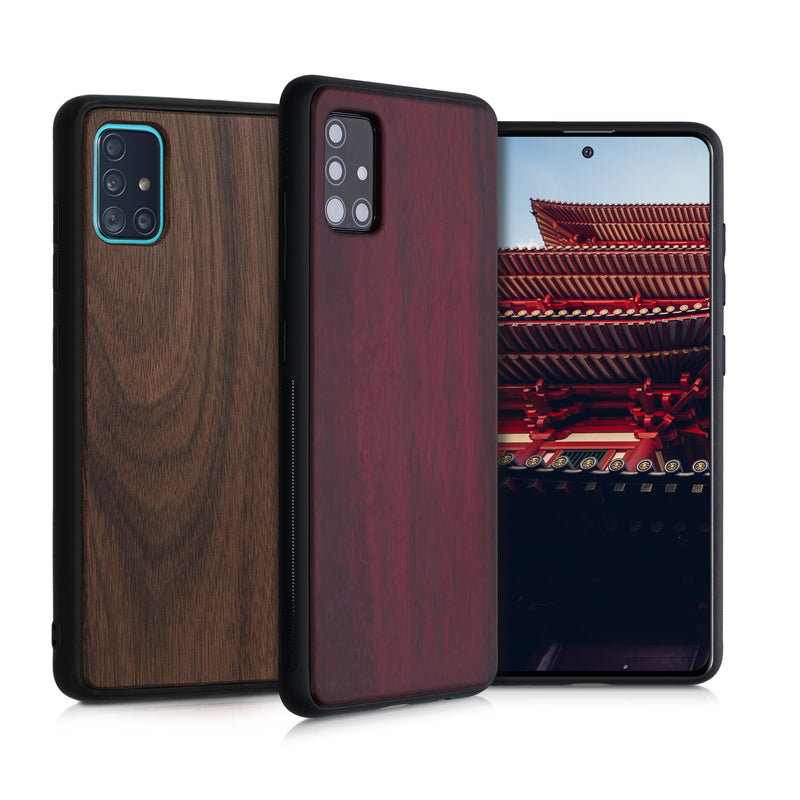kwmobile Hülle kompatibel mit Samsung Galaxy A51 Hülle - Holz Case - stoßfestes Handy Cover - TPU Handyhülle in Dunkelbraun Dunkelbraun  