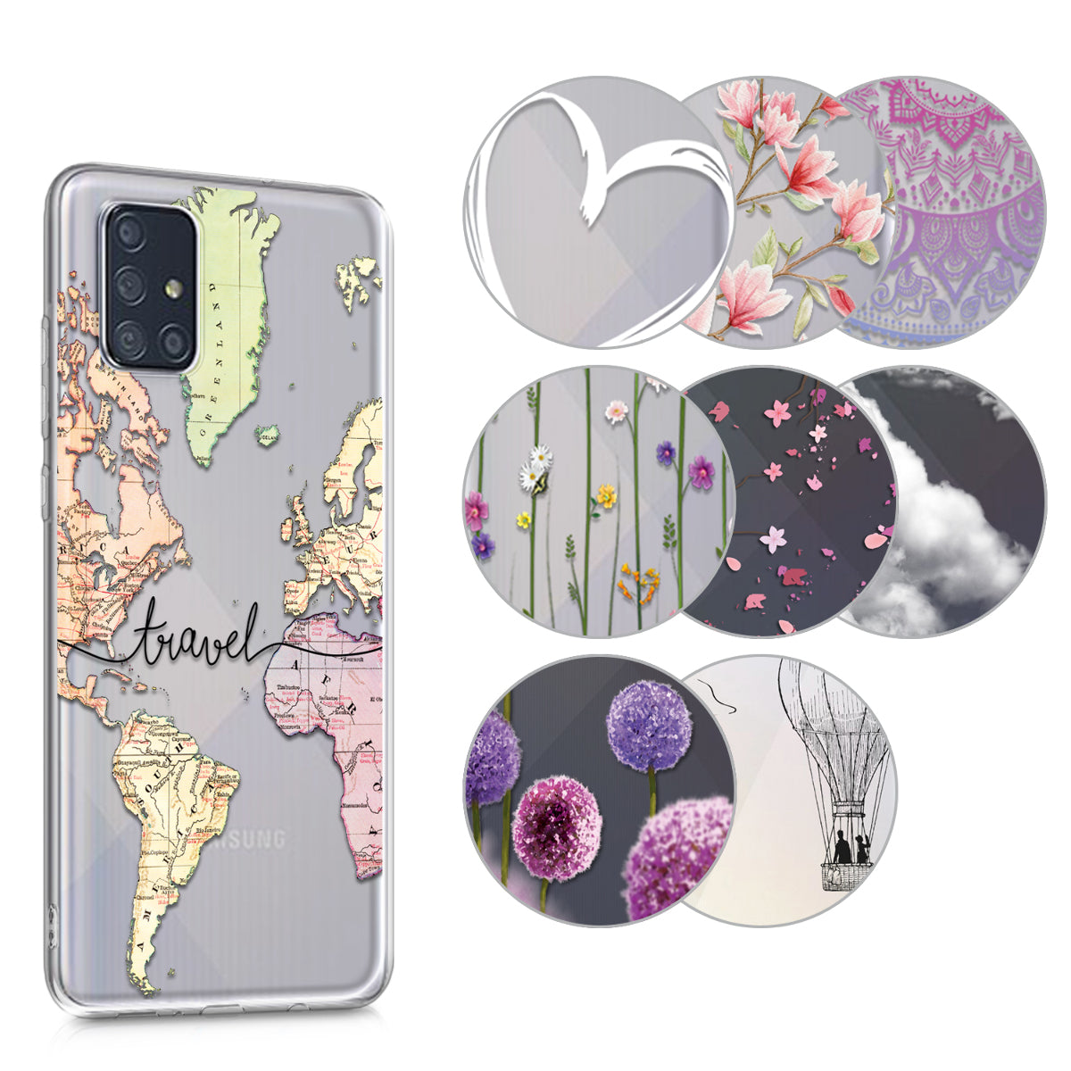 kwmobile Case kompatibel mit Samsung Galaxy A71 - Hülle Silikon transparent Kirschblütenblätter Rosa Dunkelbraun Transparent Rosa  [dsg04]