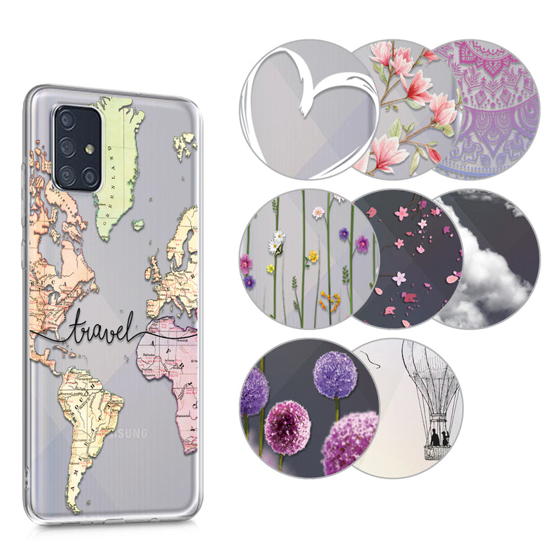 kwmobile Case kompatibel mit Samsung Galaxy A71 - Hülle Silikon transparent Kirschblütenblätter Rosa Dunkelbraun Transparent Rosa  [dsg04]