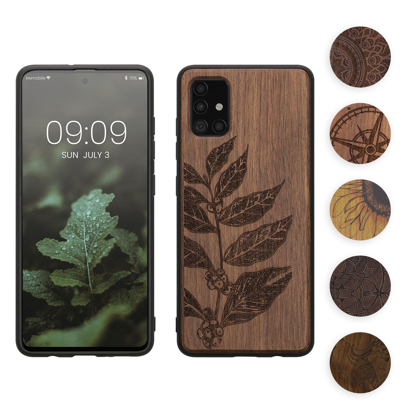 kwmobile Hülle kompatibel mit Samsung Galaxy A51 Hülle - Holz Case - Handy Cover - TPU Handyhülle in Dunkelbraun Kompass Vintage Dunkelbraun  [dsg05]