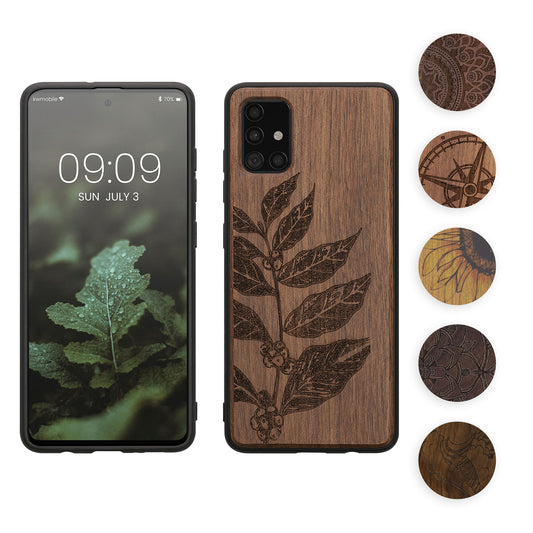 kwmobile Hülle kompatibel mit Samsung Galaxy A51 Hülle - Holz Case - Handy Cover - TPU Handyhülle in Dunkelbraun Kompass Vintage Dunkelbraun  [dsg05]