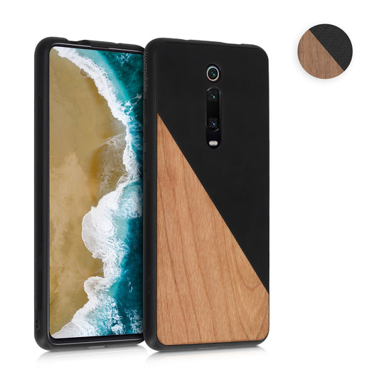 kwmobile Hülle kompatibel mit Xiaomi Mi 9T (Pro) / Redmi K20 (Pro) - Handyhülle Cover - Holz Zwei Farben Schwarz Dunkelbraun Schwarz  [dsg02]