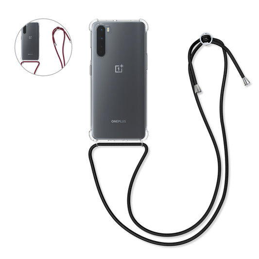 kwmobile Necklace Case kompatibel mit OnePlus Nord Hülle - Silikon Cover mit Handykette - Band Handyhülle Schwarz Transparent Schwarz  