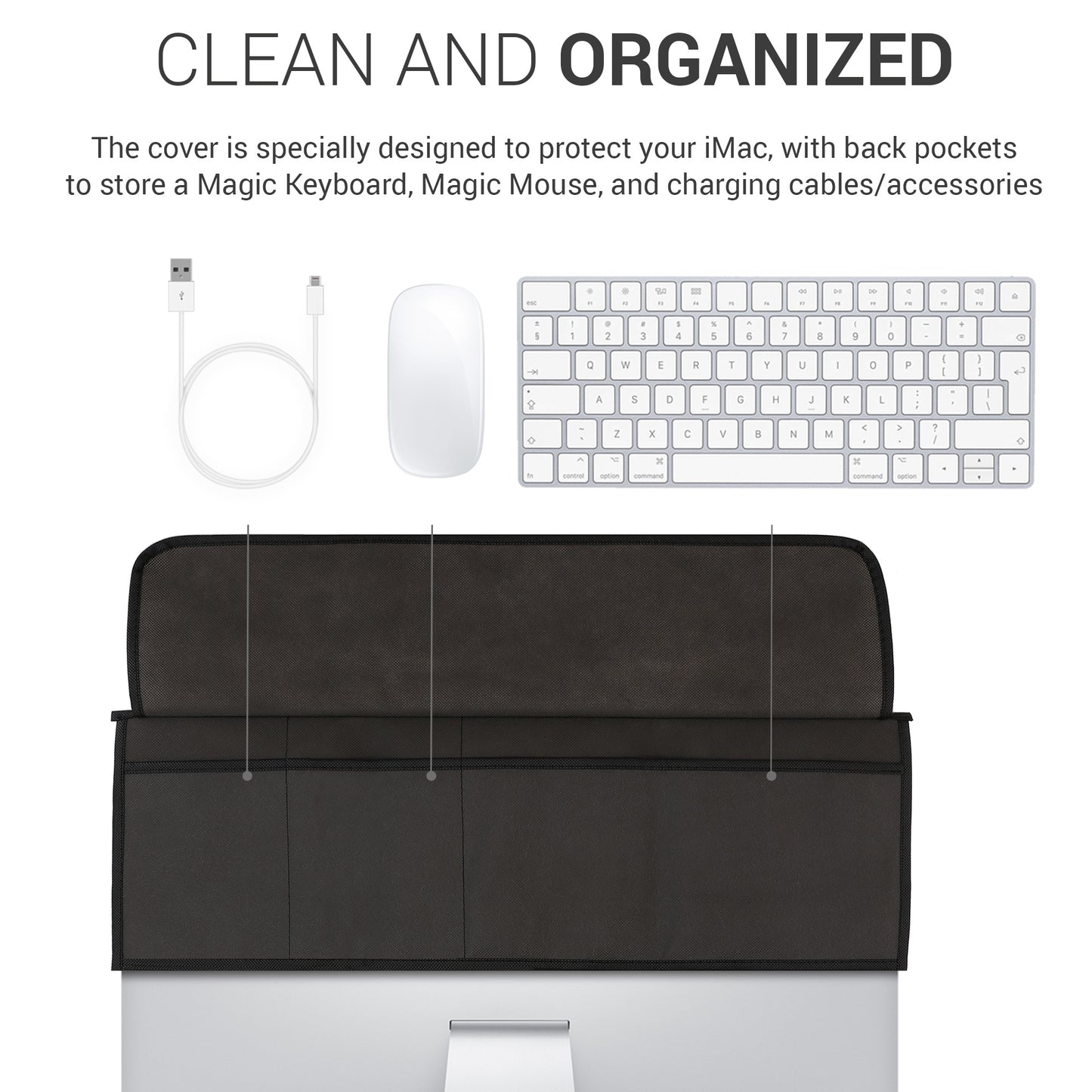 kwmobile Hülle kompatibel mit Apple iMac 27" / iMac Pro 27" - mit Fach für Apple Magic Keyboard, Magic Mouse und Kabel