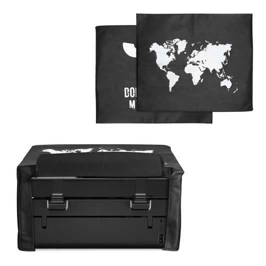 kwmobile Cover kompatibel mit HP OfficeJet 5230 / 5232 - Tasche Hülle Drucker - Staubschutzhülle Schutzhaube Schutzhülle - Weiß Schwarz Travel Umriss Weiß  [dsg02]