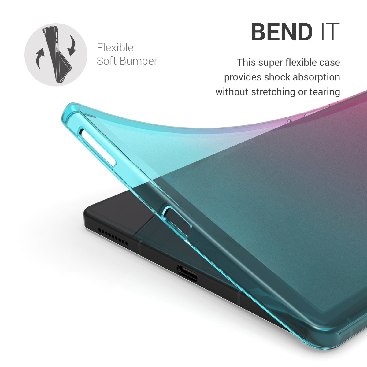 kwmobile Schutzhülle kompatibel mit Samsung Galaxy Tab S6 Lite - Hülle Silikon - Tablet Cover Case - Lavendel Türkis Transparent