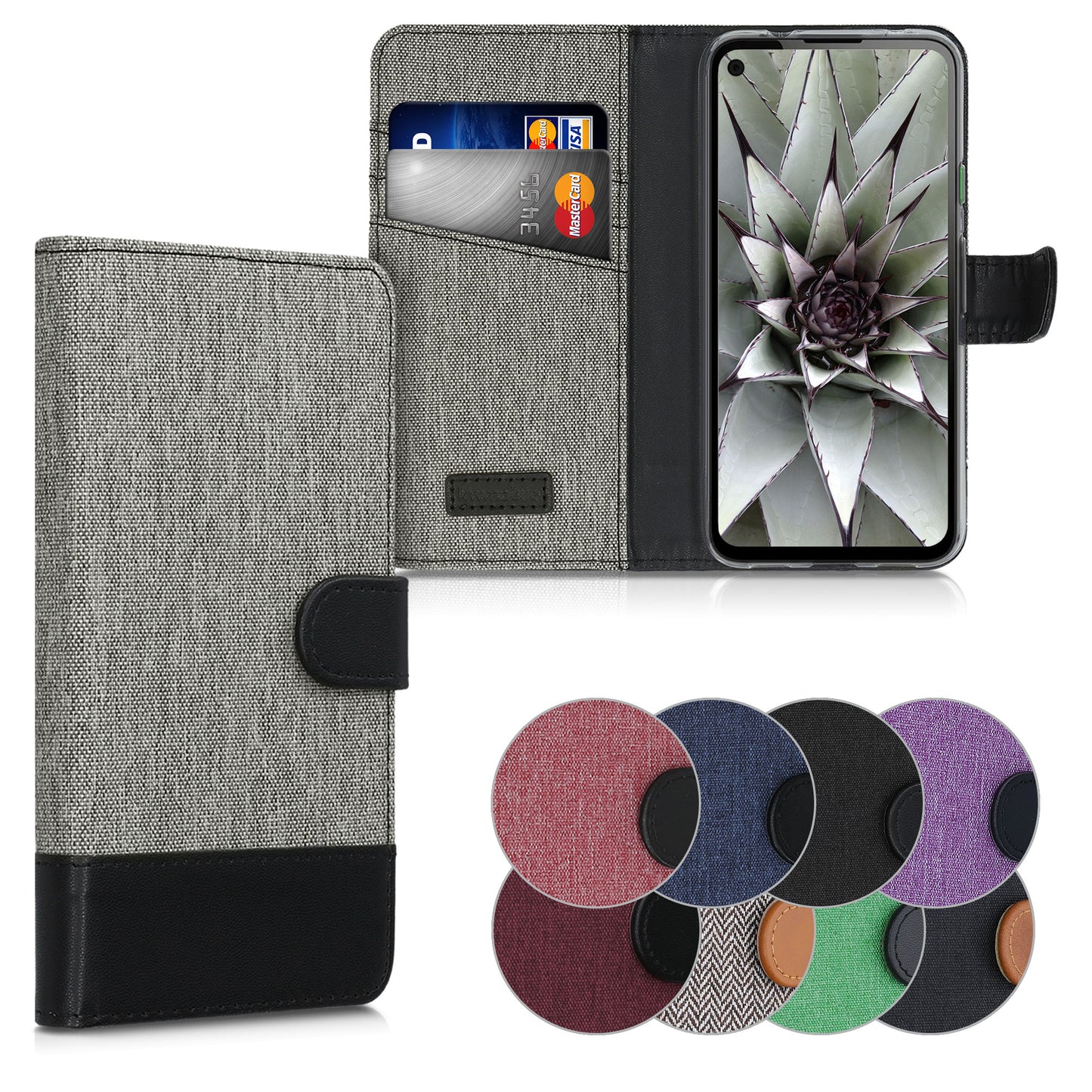kwmobile Wallet Case kompatibel mit Google Pixel 4a - Hülle mit Ständer - Handyhülle Kartenfächer Hellgrau Braun Hellgrau  