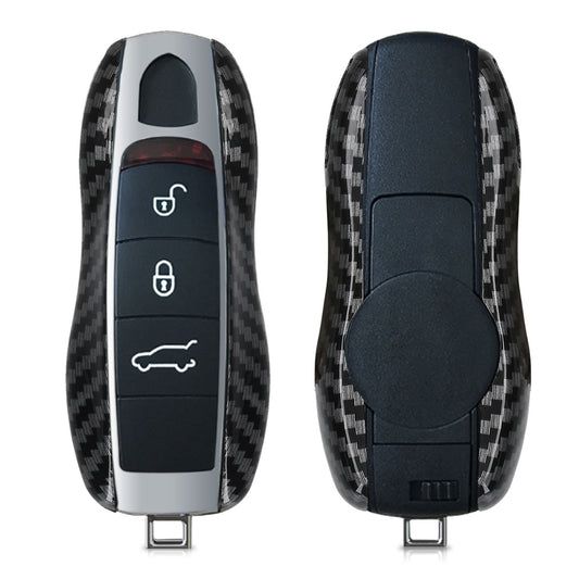 kwmobile Autoschlüssel Hülle kompatibel mit Porsche 3-Tasten Autoschlüssel (nur Keyless) - Hardcover Schutzhülle Schlüsselhülle Cover Carbon Schwarz Schwarz  [dsg01]