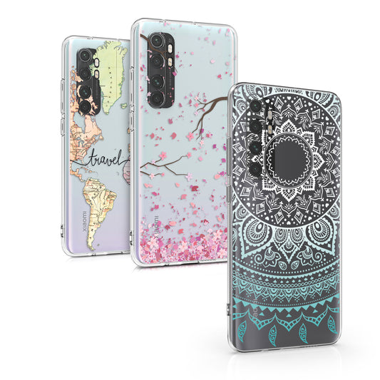 kwmobile Case kompatibel mit Xiaomi Mi Note 10 Lite - Hülle Silikon transparent Kirschblütenblätter Rosa Dunkelbraun Transparent Rosa  [dsg02]