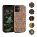 kwmobile Hülle kompatibel mit Apple iPhone 12 mini Hülle - Holz Case - Handy Cover - TPU Handyhülle in Dunkelbraun Kompass Vintage Dunkelbraun  [dsg01]