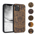kwmobile Hülle kompatibel mit Apple iPhone 12 / iPhone 12 Pro Hülle - Holz Case - Handy Cover - TPU Handyhülle in Dunkelbraun Holz Japanische Welle Dunkelbraun  [dsg17]