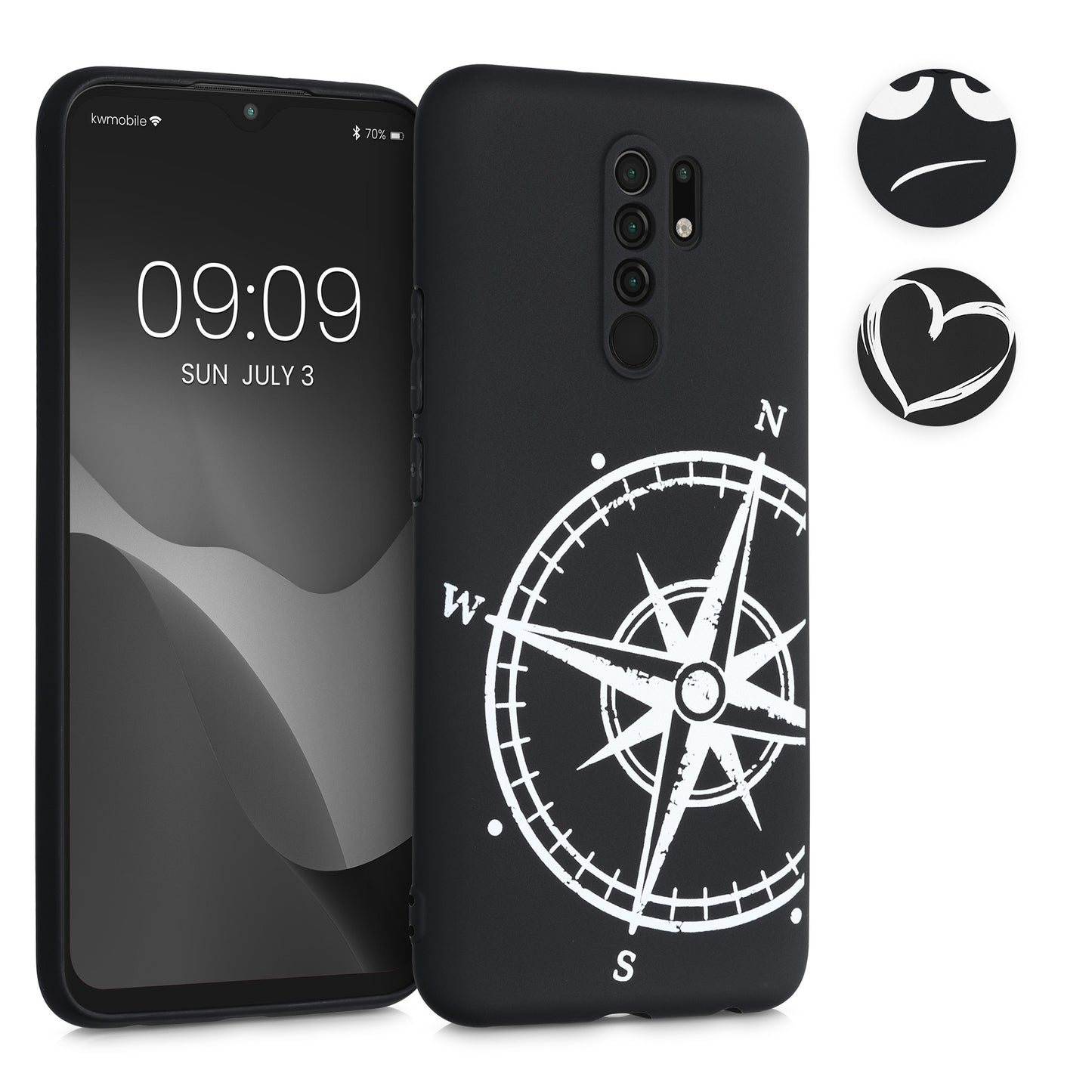 kwmobile Hülle kompatibel mit Xiaomi Redmi 9 - Handyhülle Silikon Case - Neugierige Katze Schwarz Weiß Schwarz  [dsg04]