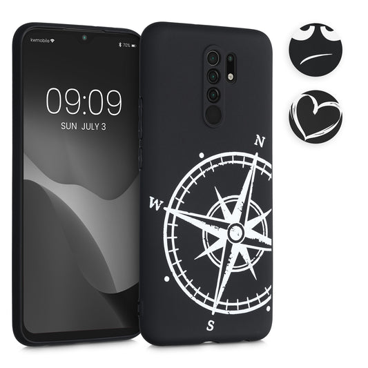 kwmobile Hülle kompatibel mit Xiaomi Redmi 9 - Handyhülle Silikon Case - Neugierige Katze Schwarz Weiß Schwarz  [dsg04]