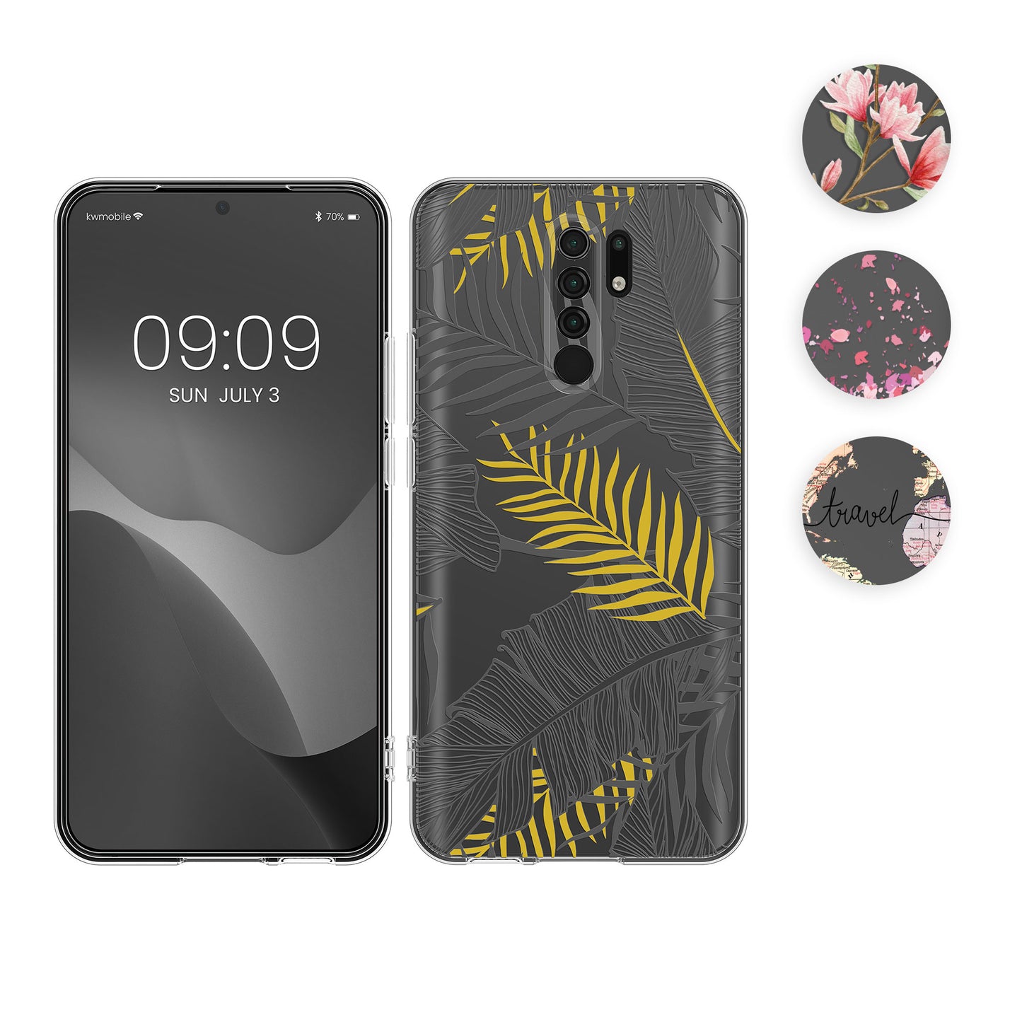 kwmobile Case kompatibel mit Xiaomi Redmi 9 - Hülle Silikon transparent Kirschblütenblätter Rosa Dunkelbraun Transparent Rosa  [dsg01]