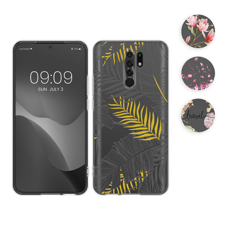 kwmobile Case kompatibel mit Xiaomi Redmi 9 - Hülle Silikon transparent Kirschblütenblätter Rosa Dunkelbraun Transparent Rosa  [dsg01]