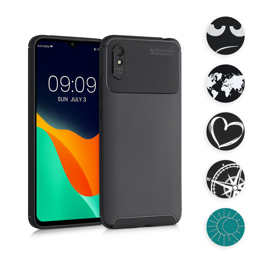 kwmobile Hülle kompatibel mit Xiaomi Redmi 9A / 9AT - Handyhülle Silikon Case - Neugierige Katze Schwarz Weiß Schwarz  [dsg08]