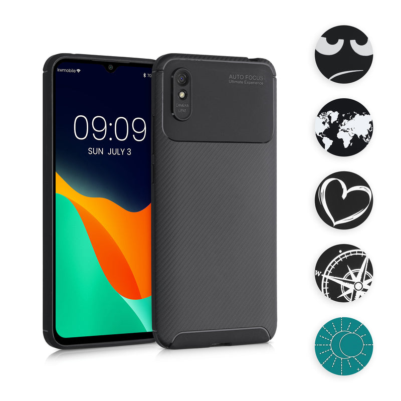 kwmobile Hülle kompatibel mit Xiaomi Redmi 9A / 9AT - Handyhülle Silikon Case - Neugierige Katze Schwarz Weiß Schwarz  [dsg08]