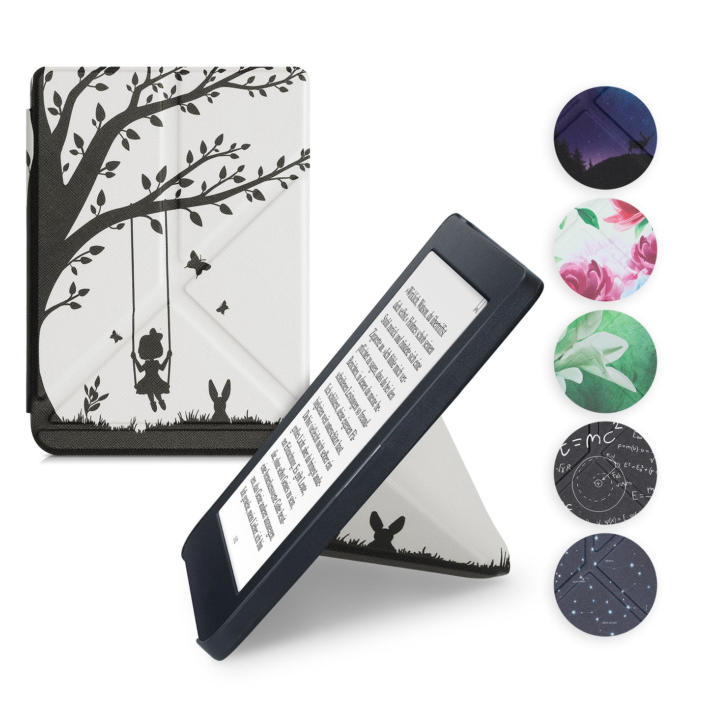 kwmobile Schutzhülle kompatibel mit Kobo Nia - Hülle Kunstleder - eReader Cover Case - Magnolien Taupe Weiß Dunkelgrau Taupe  [dsg02]